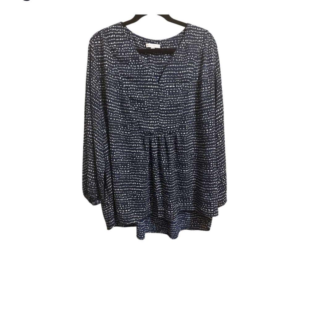 Marybelle, L/S Black, Blue and White Patterned Blouse, EUC 3X
